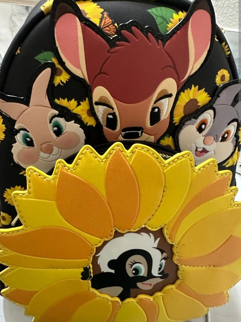 Loungefly Bambi & Friends Sunflower Mini Backpack - Yellow, Black, Brown